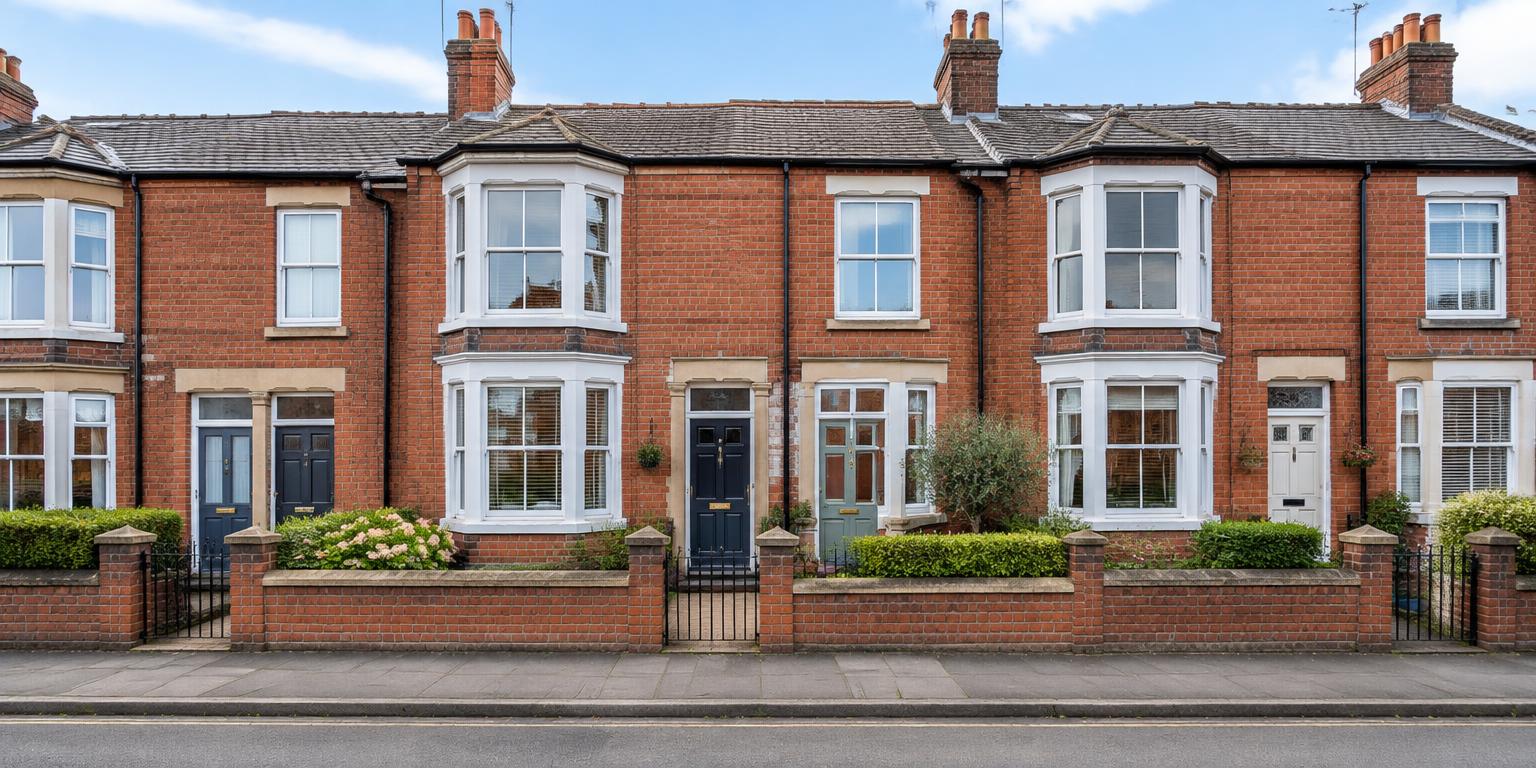 Traditional red brick terraced homes on a UK residential street